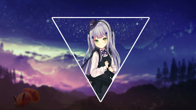 Anime Girl with Rifle — Purple, Dramatic, Night, Digital Art, Fox-like Creature