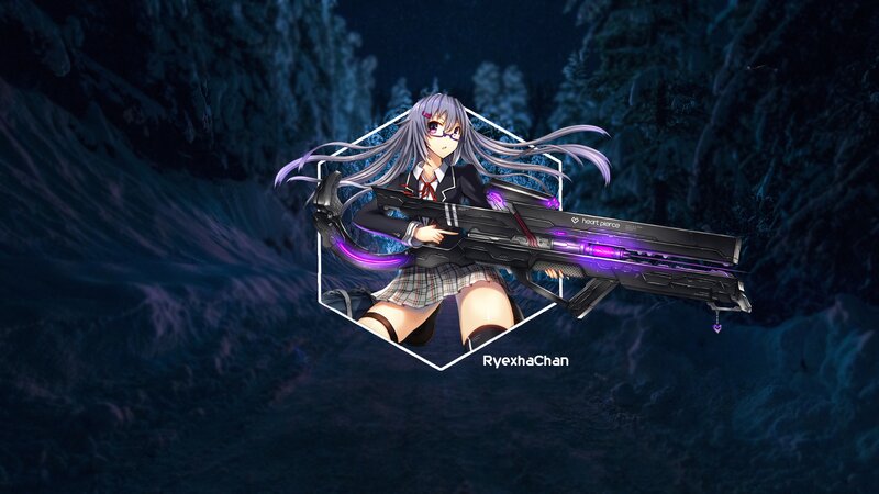 Anime Girl with Rifle — Purple, Dramatic, Night, Digital Art, School Uniform