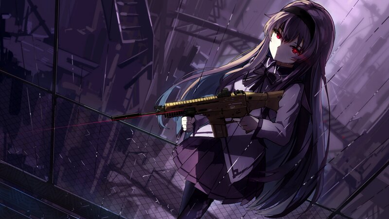 Anime Girl with Rifle — Purple, Dramatic, Night, Laser Sight