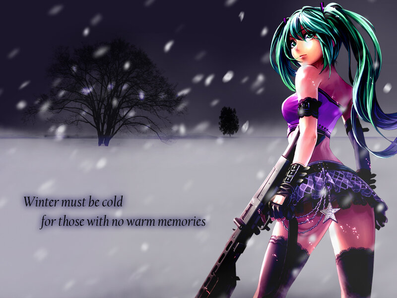 Anime Girl with Rifle — Purple, Dramatic, Winter