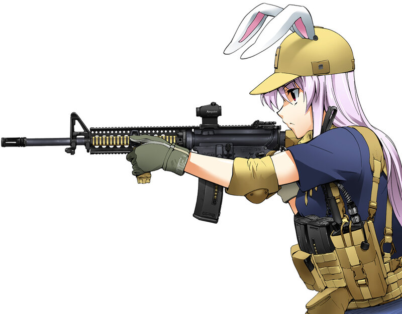 Anime Girl with Rifle — Purple, Focused