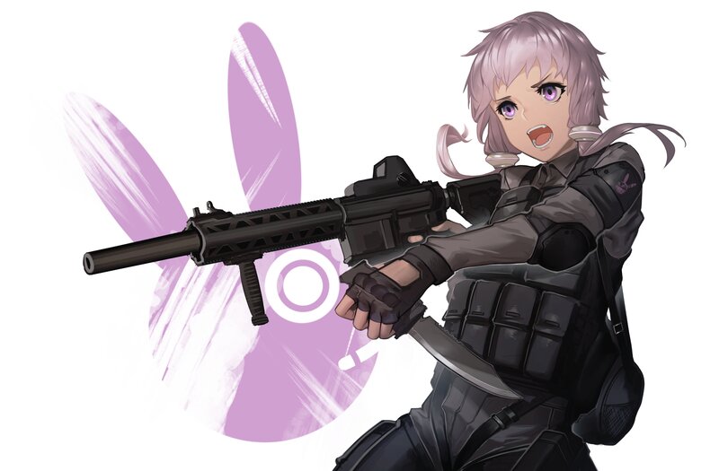 Anime Girl with Rifle — Purple, Intense, Digital Art