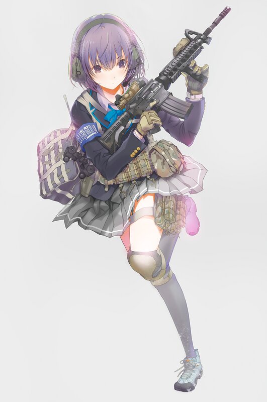 Anime Girl with Rifle — Purple, Neutral, Digital Art