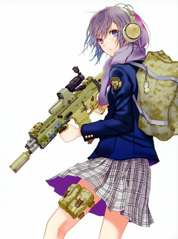 Anime Girl with Rifle — Purple, Serious, Backpack
