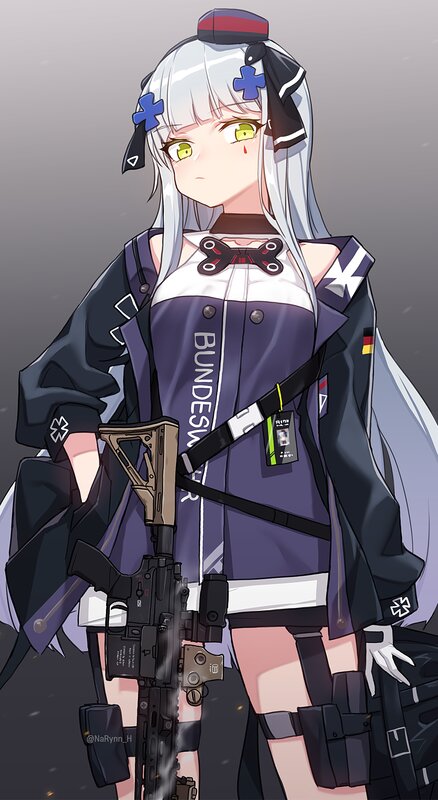 Anime Girl with Rifle — Purple, Serious, Digital Art, Uniform