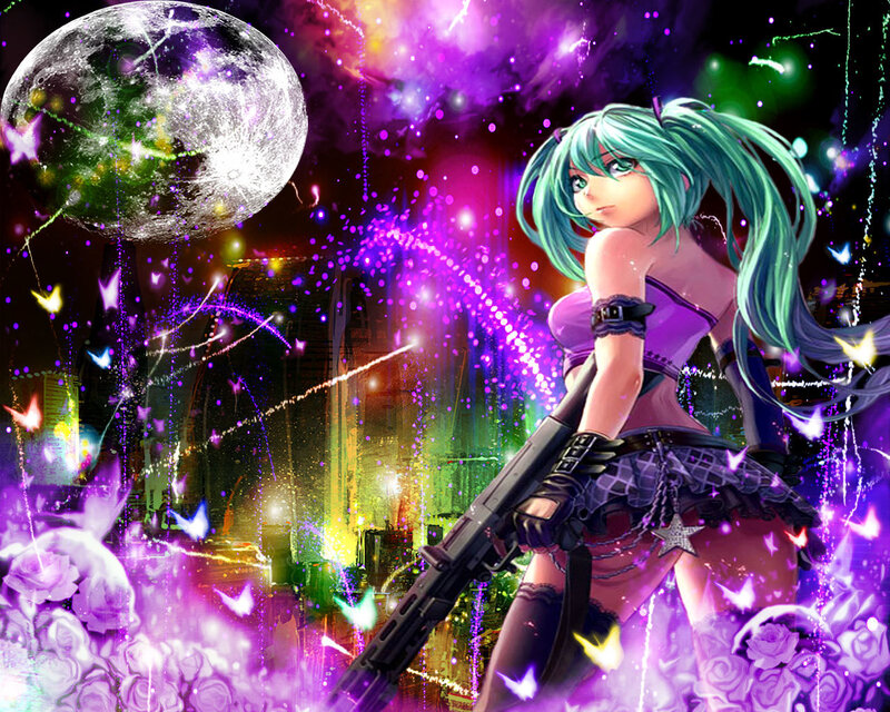 Anime Girl with Rifle — Purple