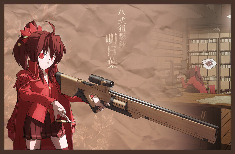 Anime Girl with Rifle — Red, Dramatic, Autumn