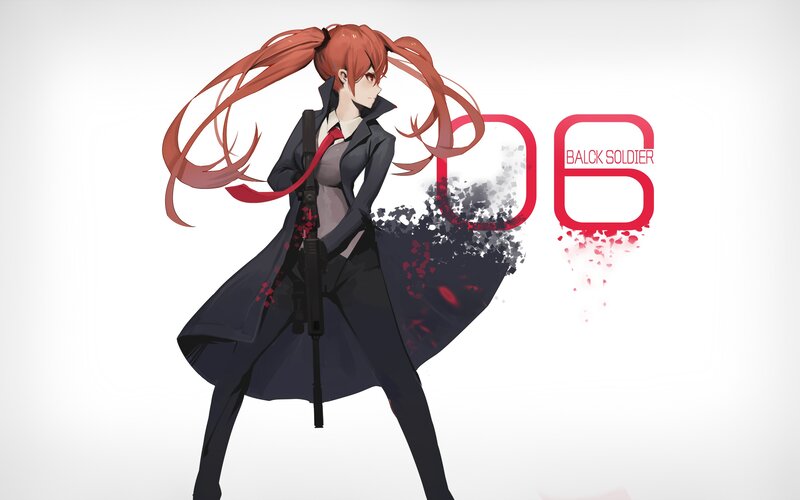 Anime Girl with Rifle — Red, Dramatic, Digital Art, Long Hair