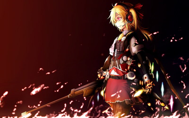 Anime Girl with Rifle — Red, Dramatic, Night