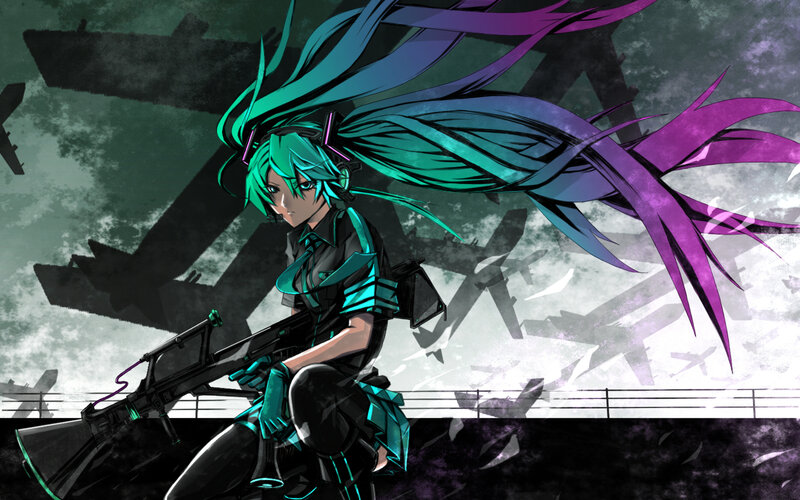 Anime Girl with Rifle — Teal, Dramatic, Digital Art