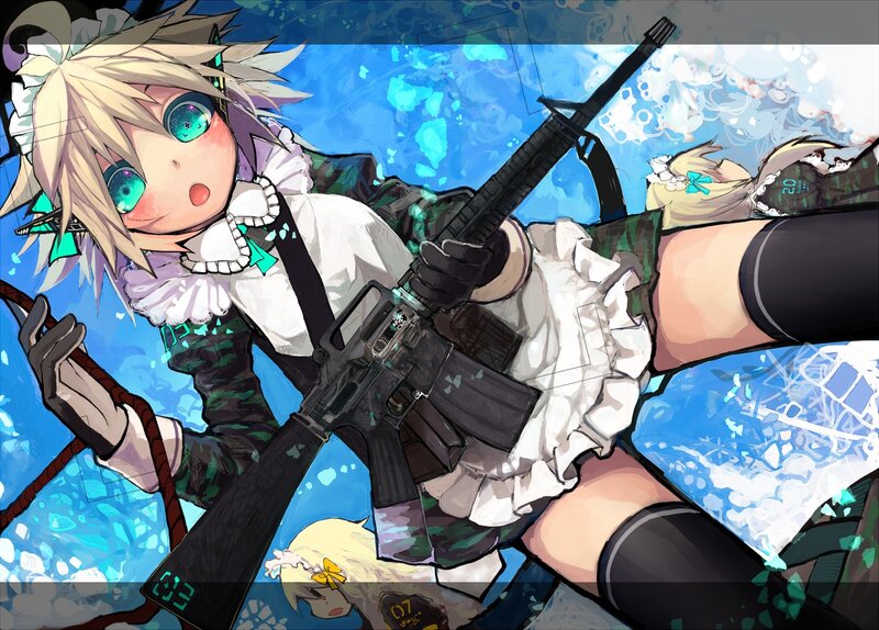anime girl with rifle underwater