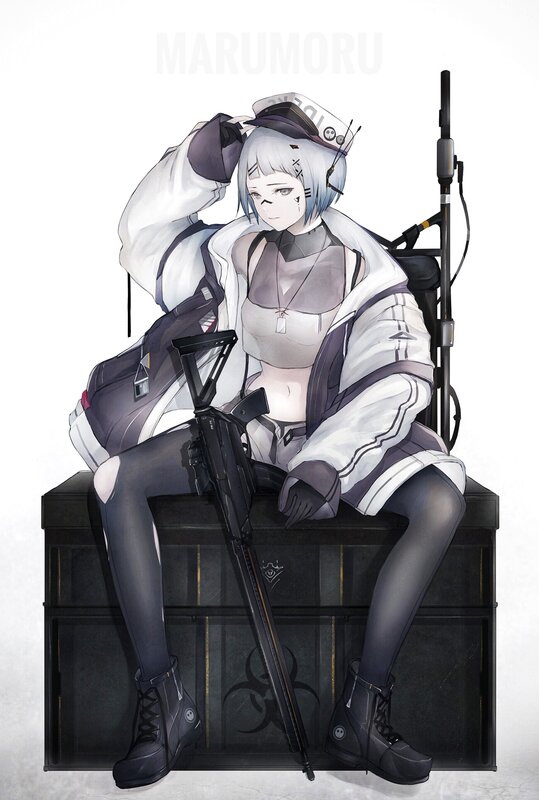 Anime Girl with Rifle — White, Calm, Digital Art, Crate