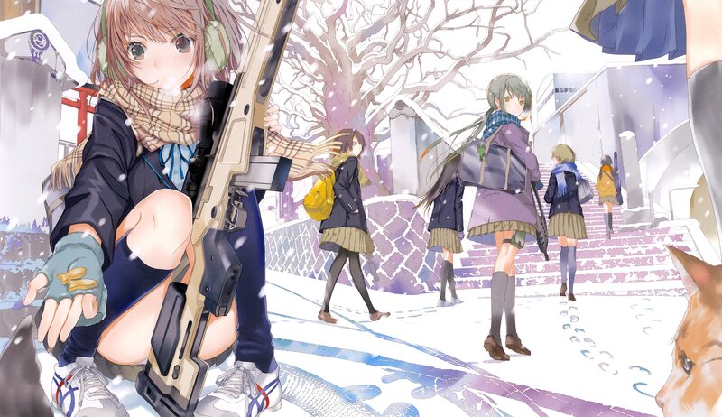 Anime Girl with Rifle — White, Calm, Winter, Manga