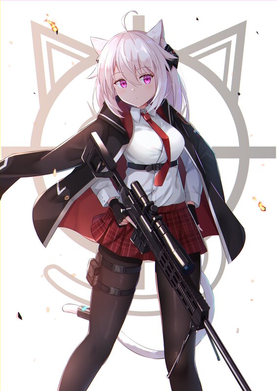Anime Girl with Rifle — White, Confident
