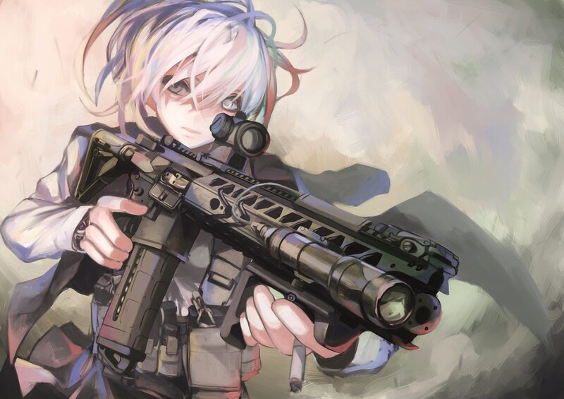 Anime Girl with Rifle — White, Dramatic, Digital Art, Scope