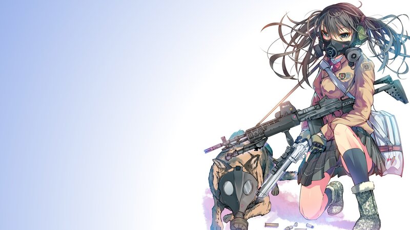 Anime Girl with Rifle — White, Dramatic, Dog