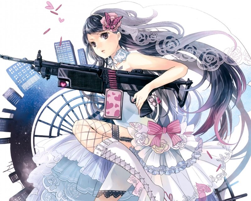 Anime Girl with Rifle — White, Dramatic, Manga