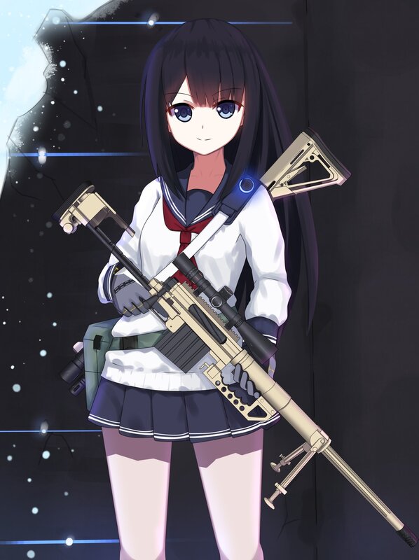 Anime Girl with Rifle — White, Dramatic, Night