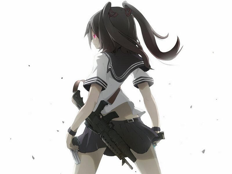 Anime Girl with Rifle — White, Dramatic, Sailor Uniform