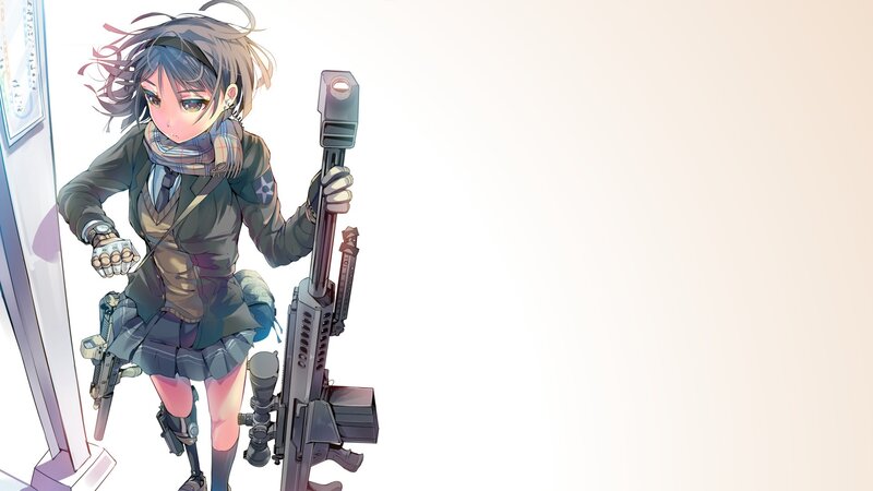 Anime Girl with Rifle — White, Dramatic, Scarf
