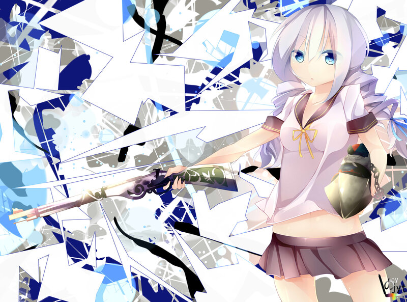 Anime Girl with Rifle — White, Dynamic, Digital Art