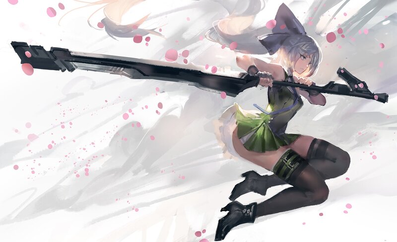Anime Girl with Rifle — White, Dynamic