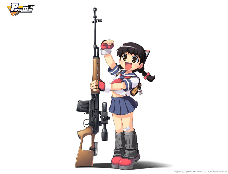 Anime Girl with Rifle — White, Energetic