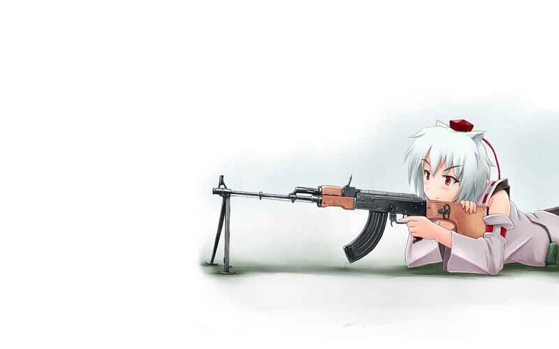 Anime Girl with Rifle — White, Focused
