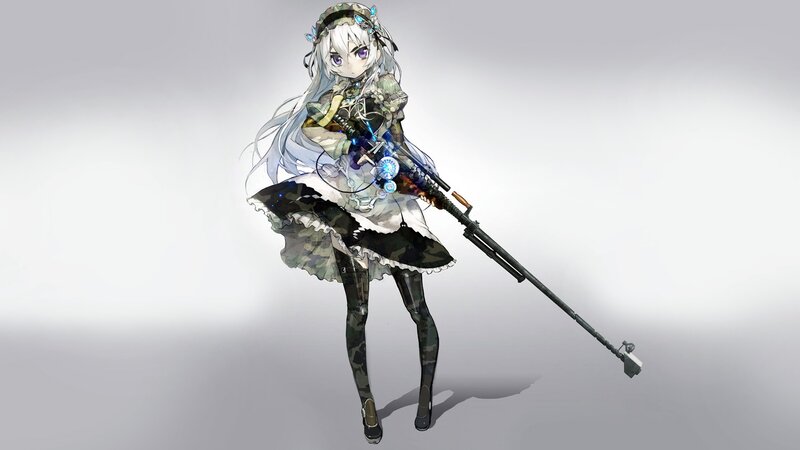 Anime Girl with Rifle — White, Neutral
