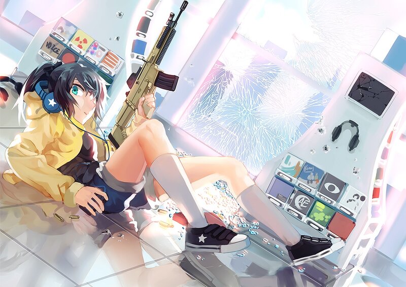 Anime Girl with Rifle — Yellow, Chaotic