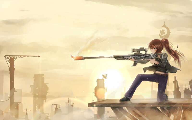Anime Girl with Rifle — Yellow