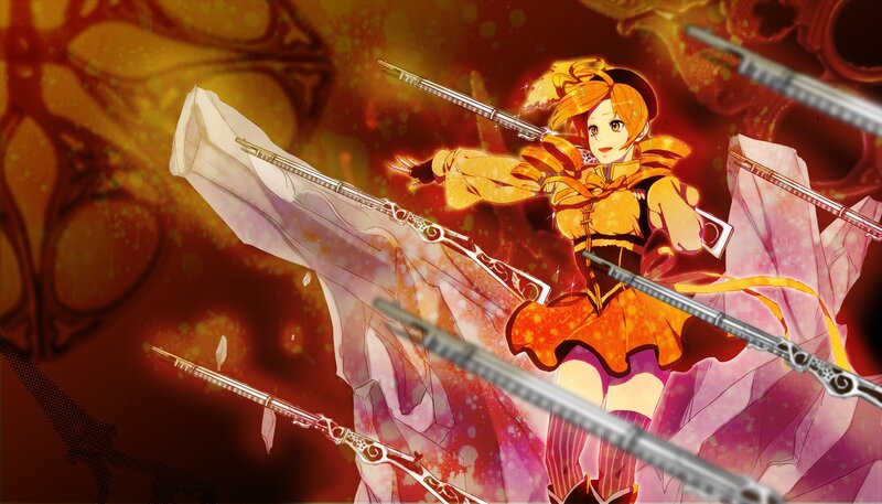 Anime girl with rifles in action