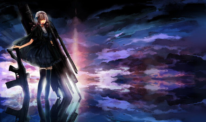 Anime Girl with Rifles — Purple