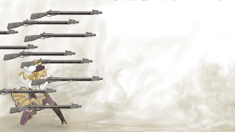 Anime Girl with Rifles — White, Dramatic