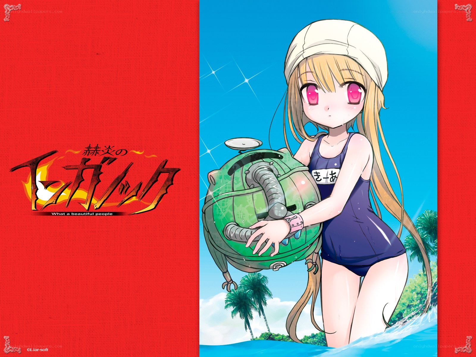 Anime girl with robot at beach