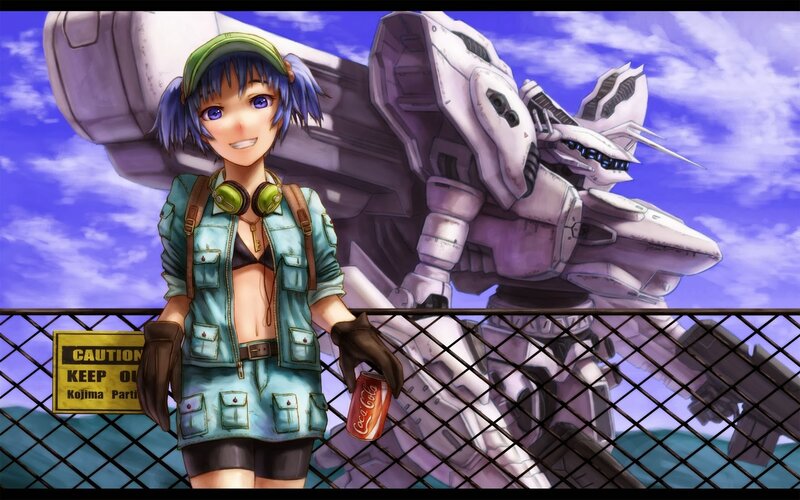Anime Girl with Robot — Blue, Calm, Afternoon
