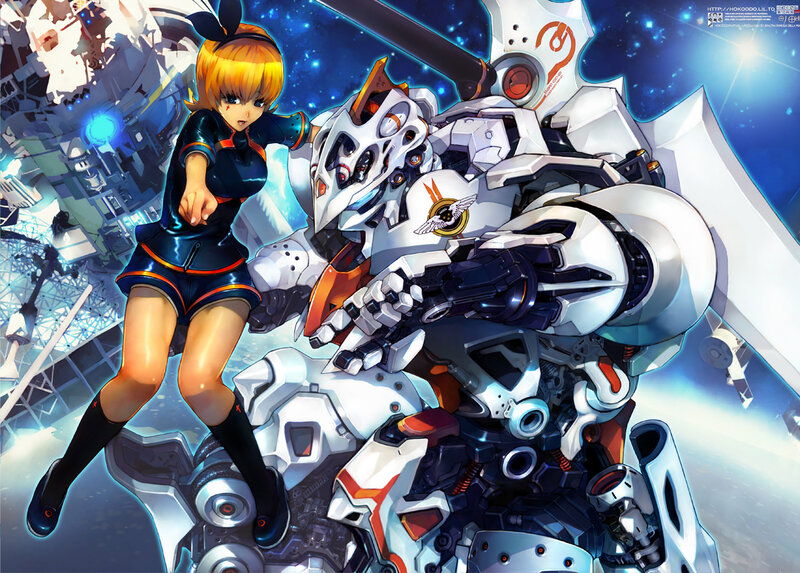 Anime Girl with Robot — Blue, Dramatic, Night
