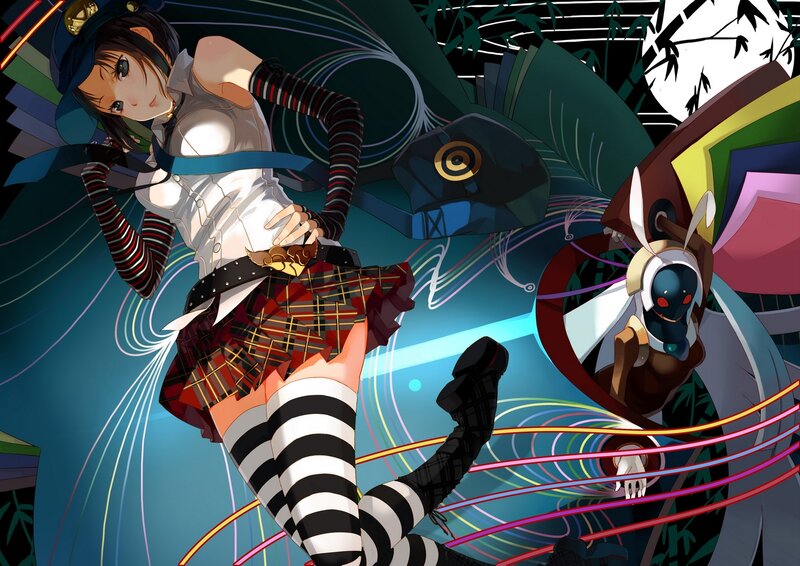 Anime Girl with Robot — Blue, Dynamic, Night, Digital Art