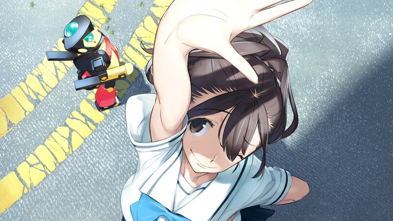 Anime Girl with Robot — Blue, Playful