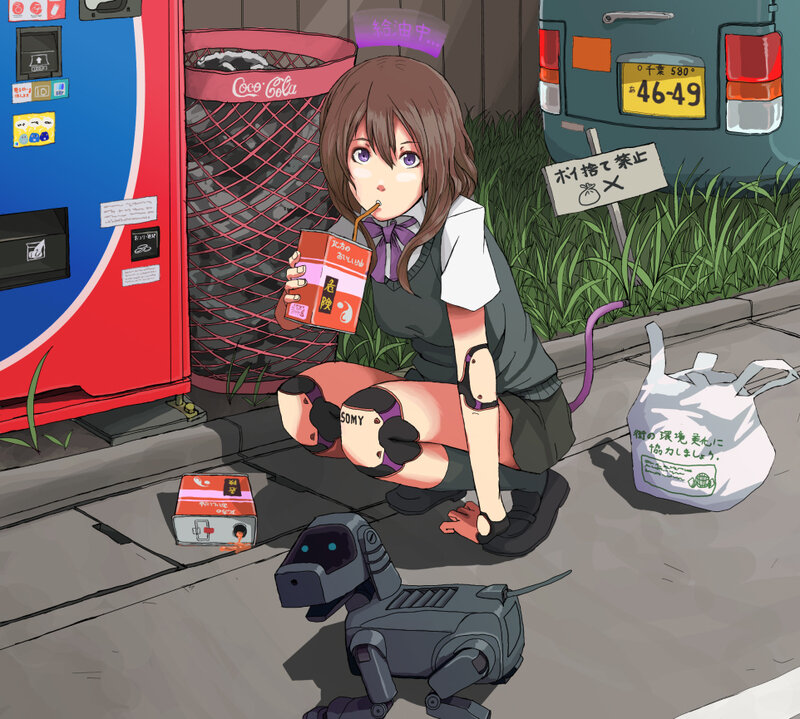 Anime Girl with Robot Dog