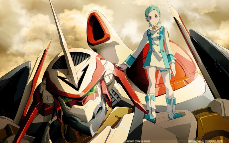 Anime Girl with Robot — White, Dramatic, Sunset