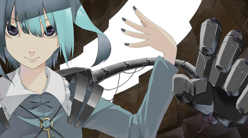 Anime Girl with Robotic Arm — Blue, Calm