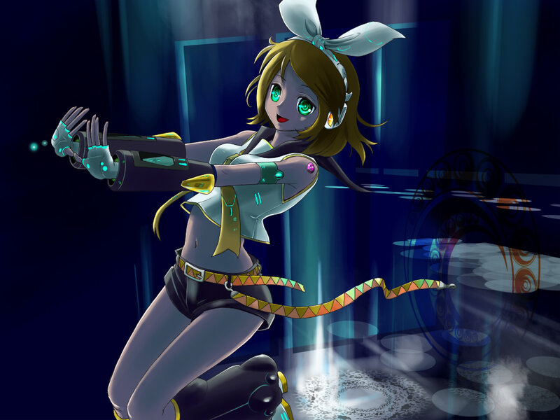 Anime Girl with Robotic Arm — Blue