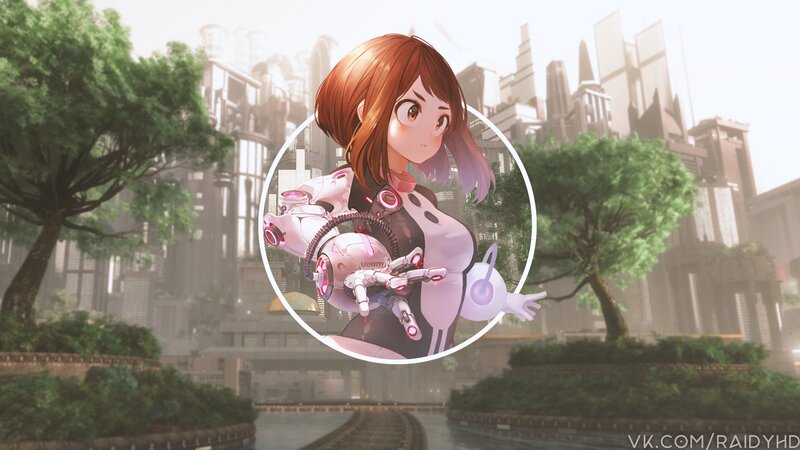 Anime Girl with Robotic Arm — Brown, Serene
