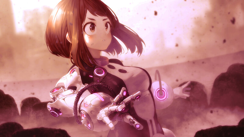 Anime Girl with Robotic Arm — Pink, Dramatic