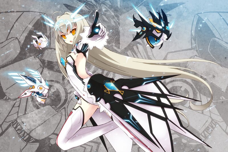 anime girl with robotic companions