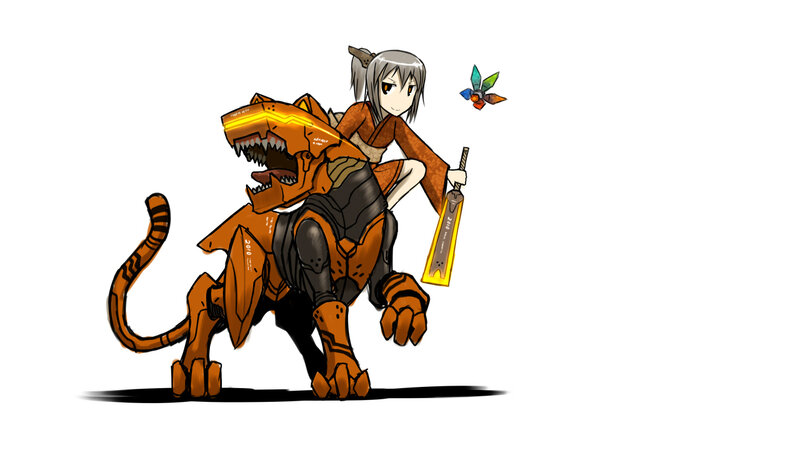 anime girl with robotic tiger