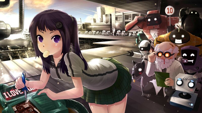 Anime girl with robots