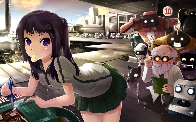 Anime girl with robots
