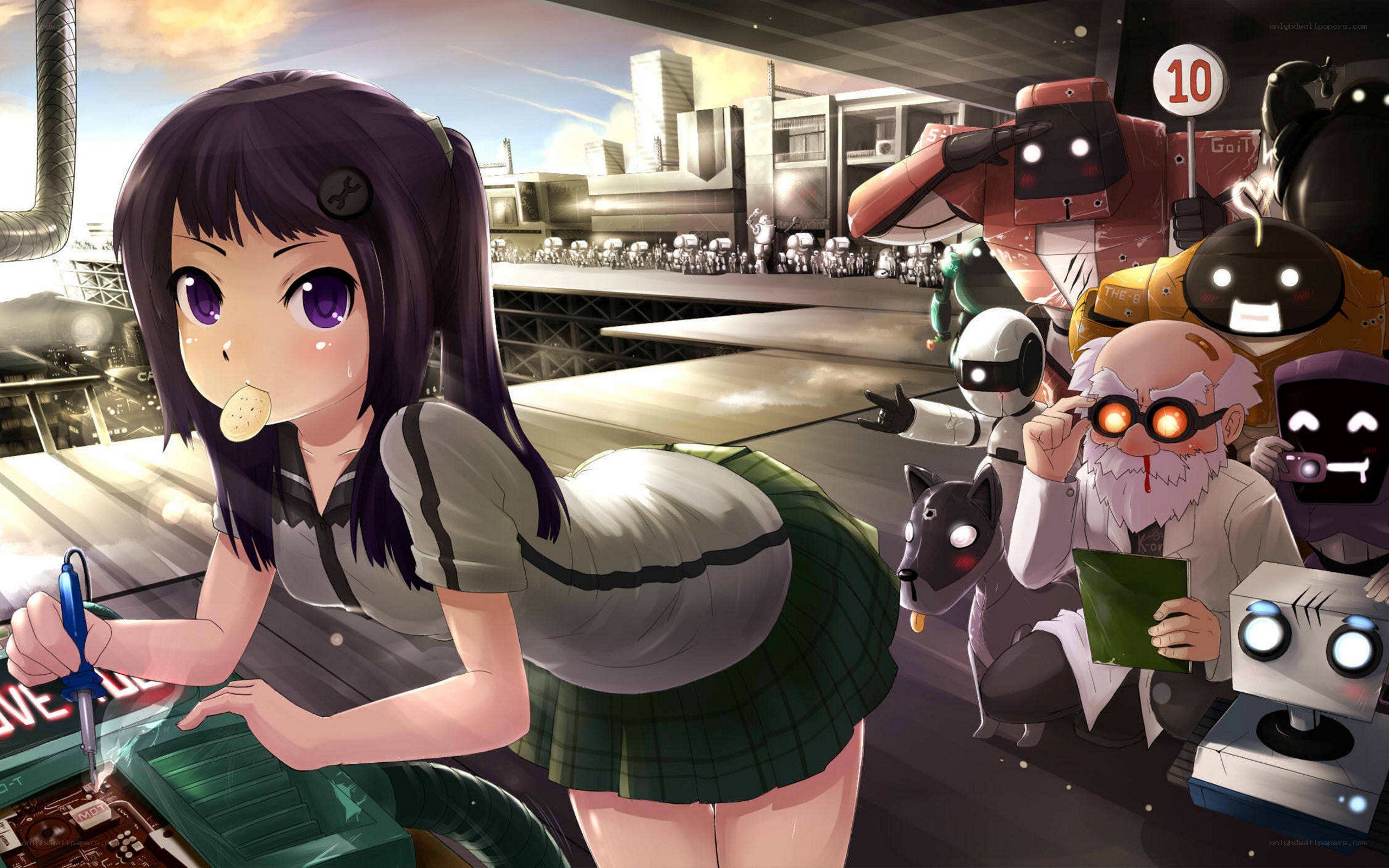 Anime girl with robots